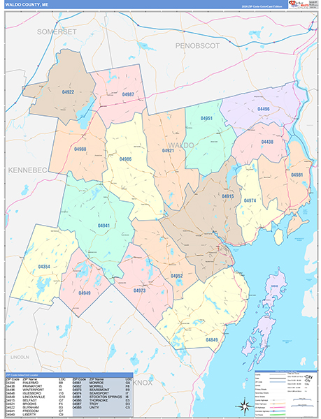 Waldo County, ME Wall Map Color Cast Style