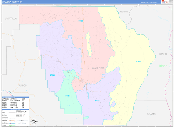 Wallowa County, OR Zip Code Map