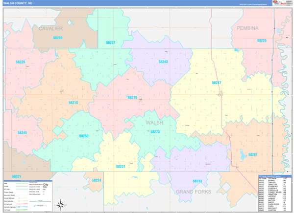 Walsh County, ND Zip Code Map