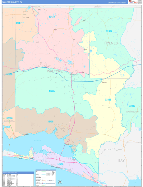 Walton County Wall Map Color Cast Style