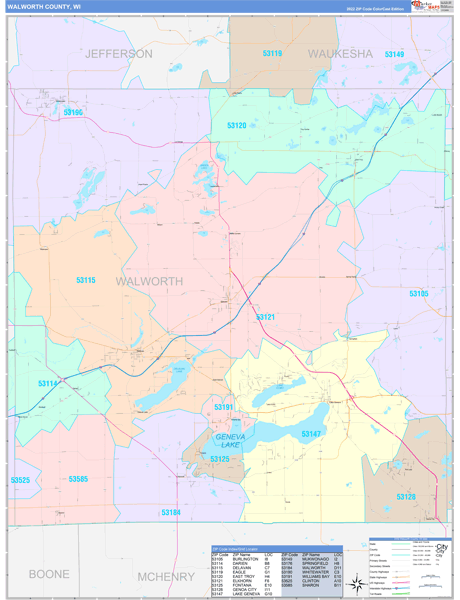 Walworth County, WI Zip Code Map