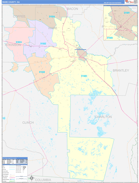 Ware County, GA Wall Map Color Cast Style