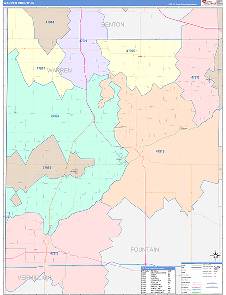 Warren County, IN Zip Code Map