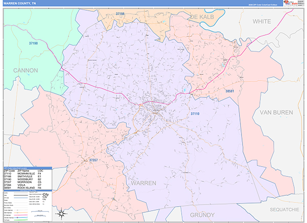 Warren County, TN Zip Code Map