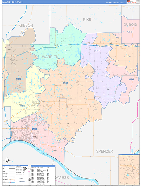 Warrick County, IN Zip Code Map