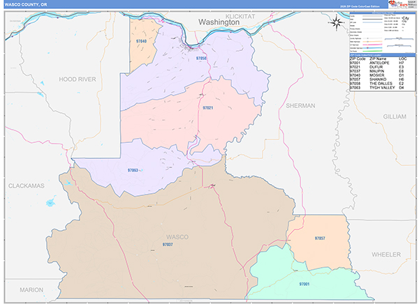Wasco County, OR Wall Map
