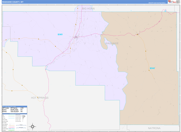 Washakie County Wall Map Color Cast Style