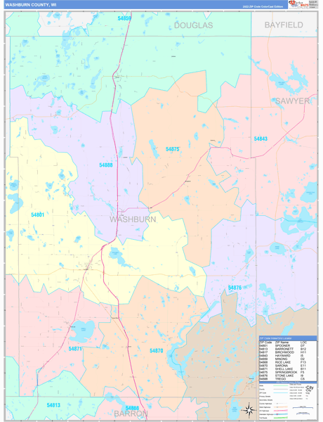 Washburn County, WI Wall Map