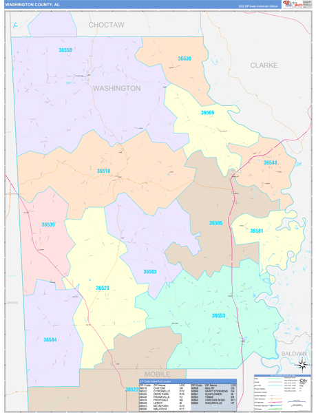Washington County, AL Wall Map