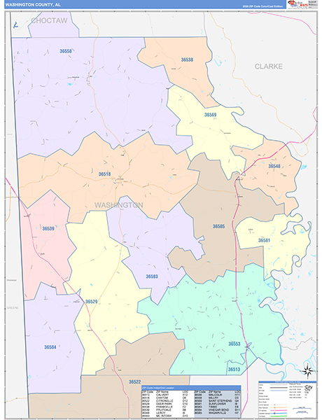 Washington County, AL Zip Code Map
