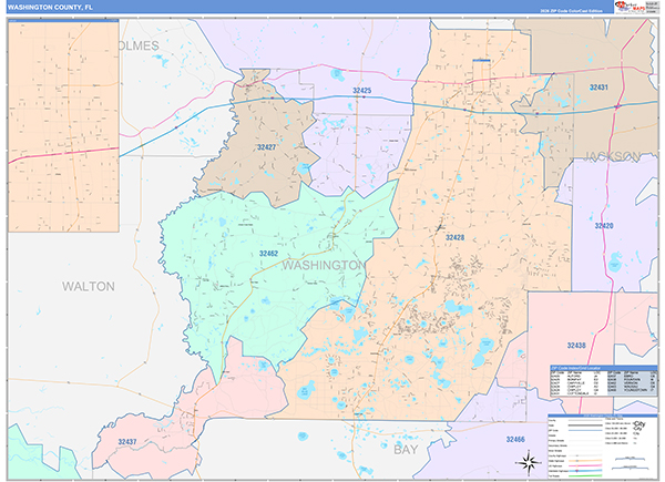 Washington County, FL Wall Map Color Cast Style