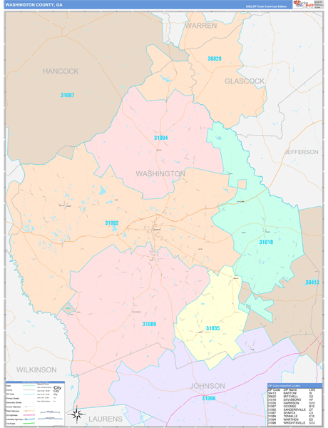 Washington County, GA Zip Code Map