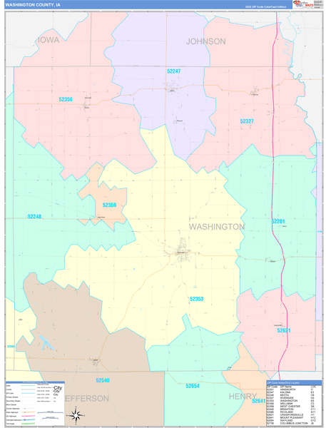 Washington County, IA Wall Map Color Cast Style
