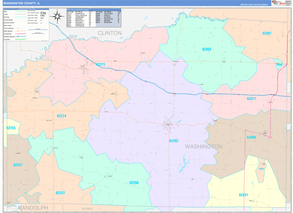Washington County, IL Wall Map Color Cast Style