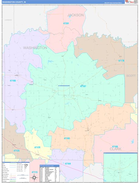 Washington County, IN Map Color Cast Style