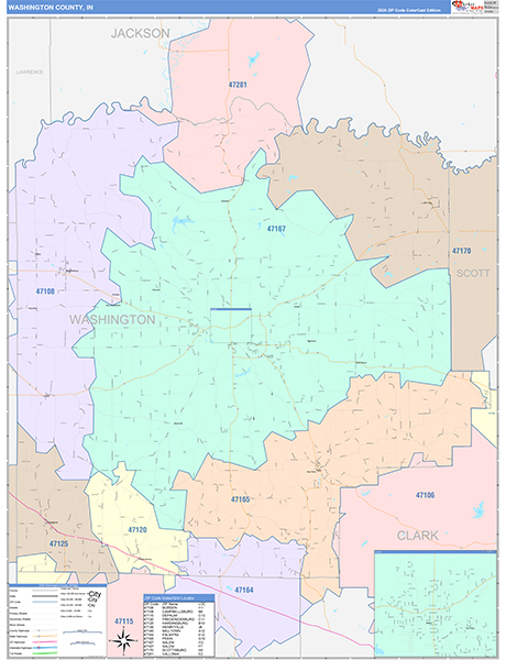 Washington County, IN Zip Code Map
