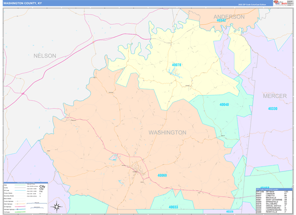 Washington County, KY Zip Code Map