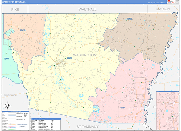 Washington Parish (County), LA Wall Map Color Cast Style