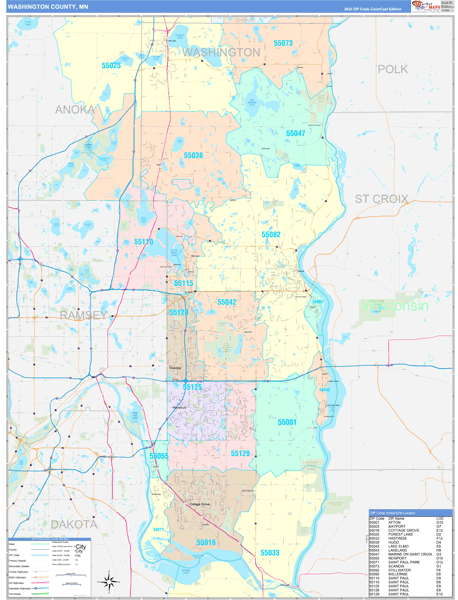 Washington County, MN Wall Map Color Cast Style