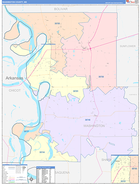 Washington County, MS Zip Code Map