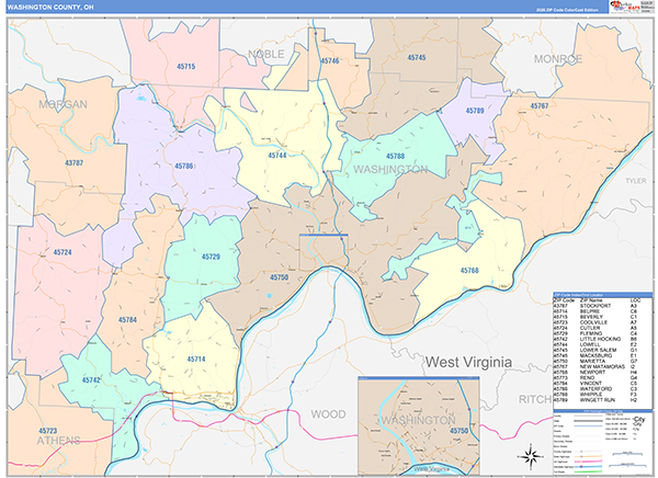 Washington County, OH Zip Code Map