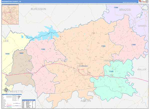 Washington County, TX Zip Code Map