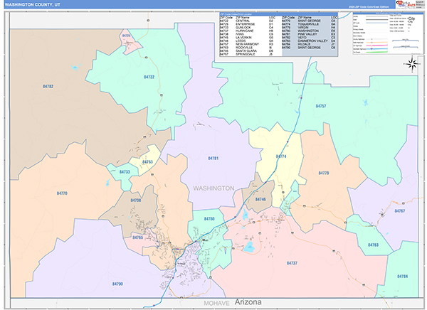 Washington County, UT Zip Code Map