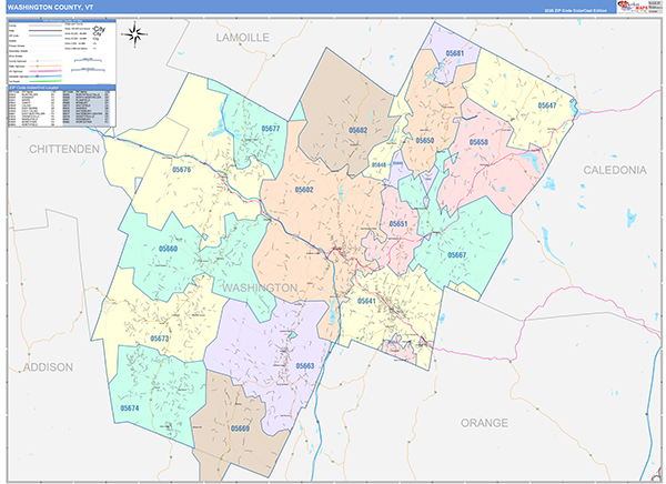 Washington County, VT Wall Map