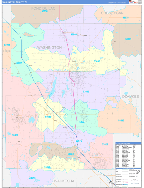 Washington County, WI Zip Code Map