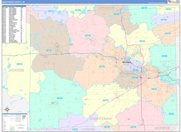 Washtenaw County Wall Map Color Cast Style