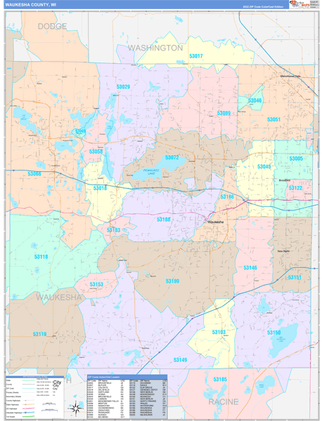 Waukesha County, WI Zip Code Map