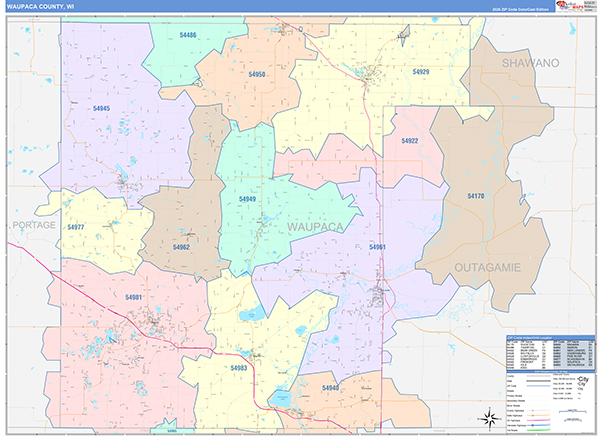 Waupaca County, WI Wall Map