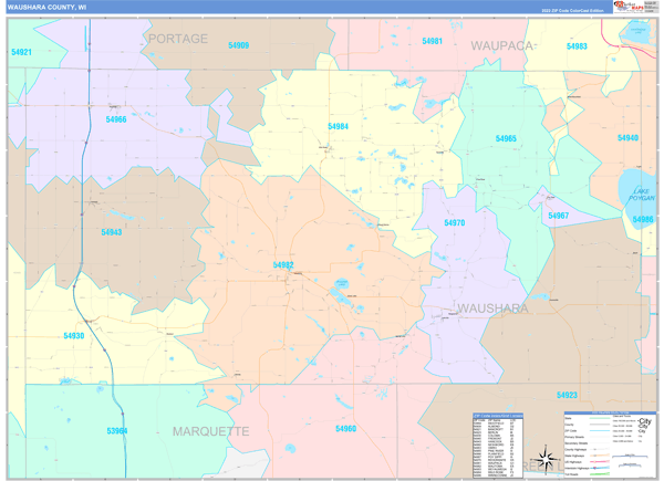 Waushara County, WI Zip Code Map