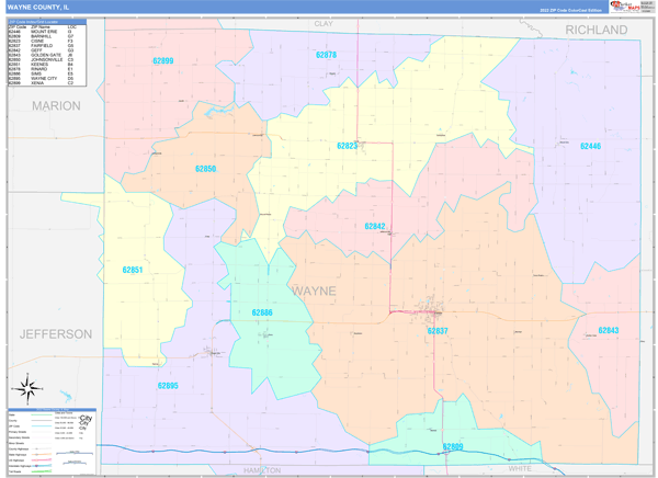 Wayne County, IL Zip Code Map