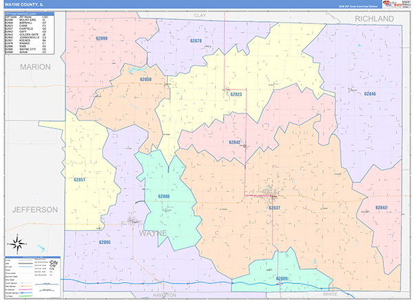 Wayne County, IL Zip Code Map