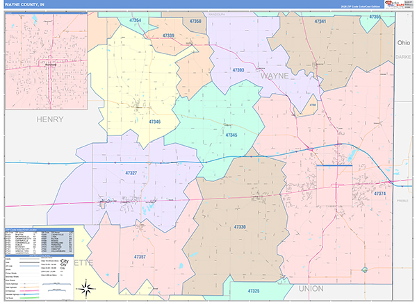 Wayne County, IN Zip Code Map