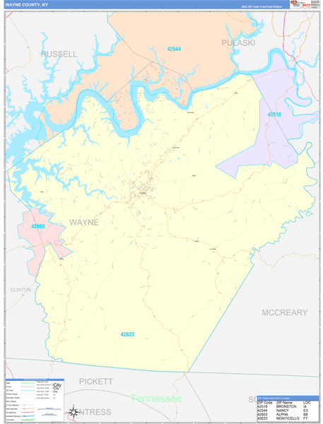 Wayne County, KY Zip Code Map