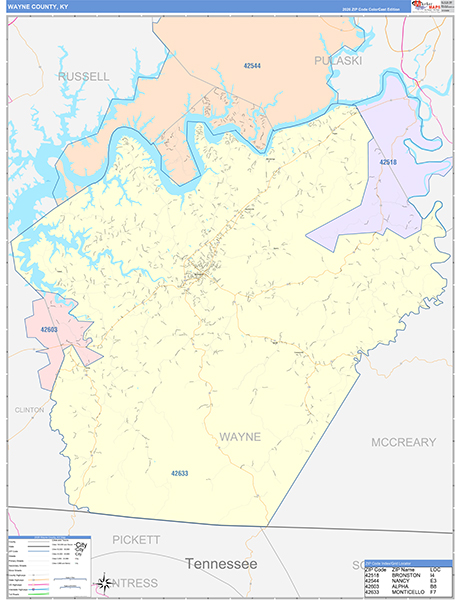 Wayne County, KY Zip Code Map