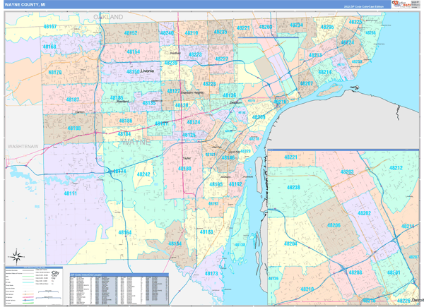 Wayne County, MI Wall Map Color Cast Style