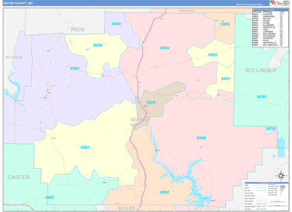 Wayne County, MO Wall Map