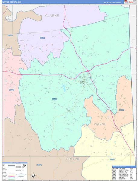 Wayne County, MS Zip Code Map