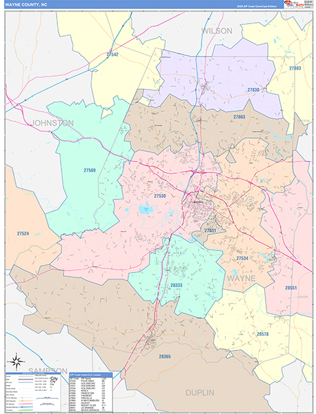 Wayne County, NC Zip Code Map