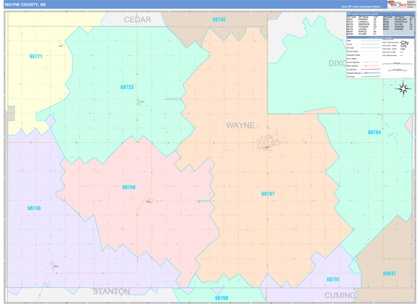 Wayne County, NE Zip Code Map