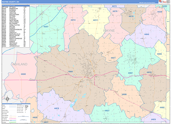Wayne County, OH Zip Code Map