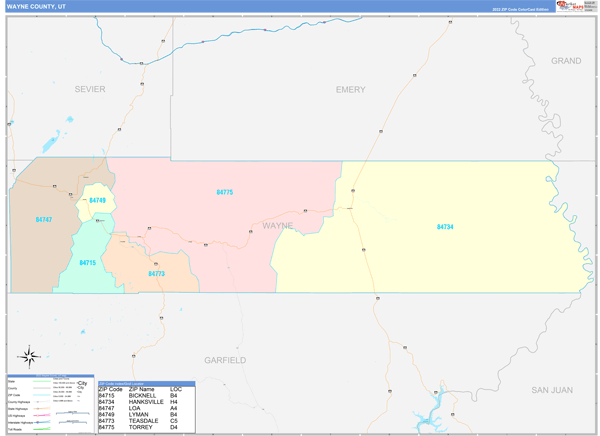 Wayne County, UT Zip Code Map
