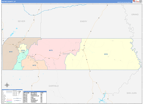 Wayne County, UT Zip Code Map