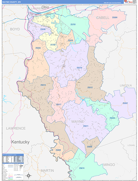 Wayne County, WV Zip Code Map