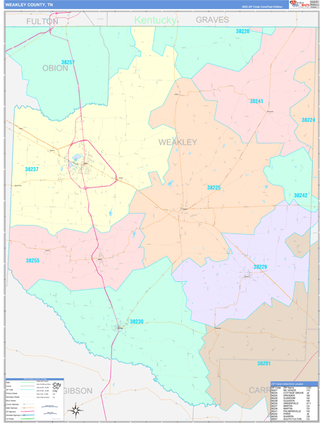 Weakley County, TN Zip Code Map