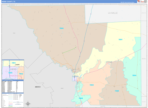Webb County, TX Wall Map Color Cast Style