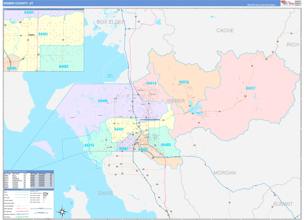 Weber County Wall Map Color Cast Style